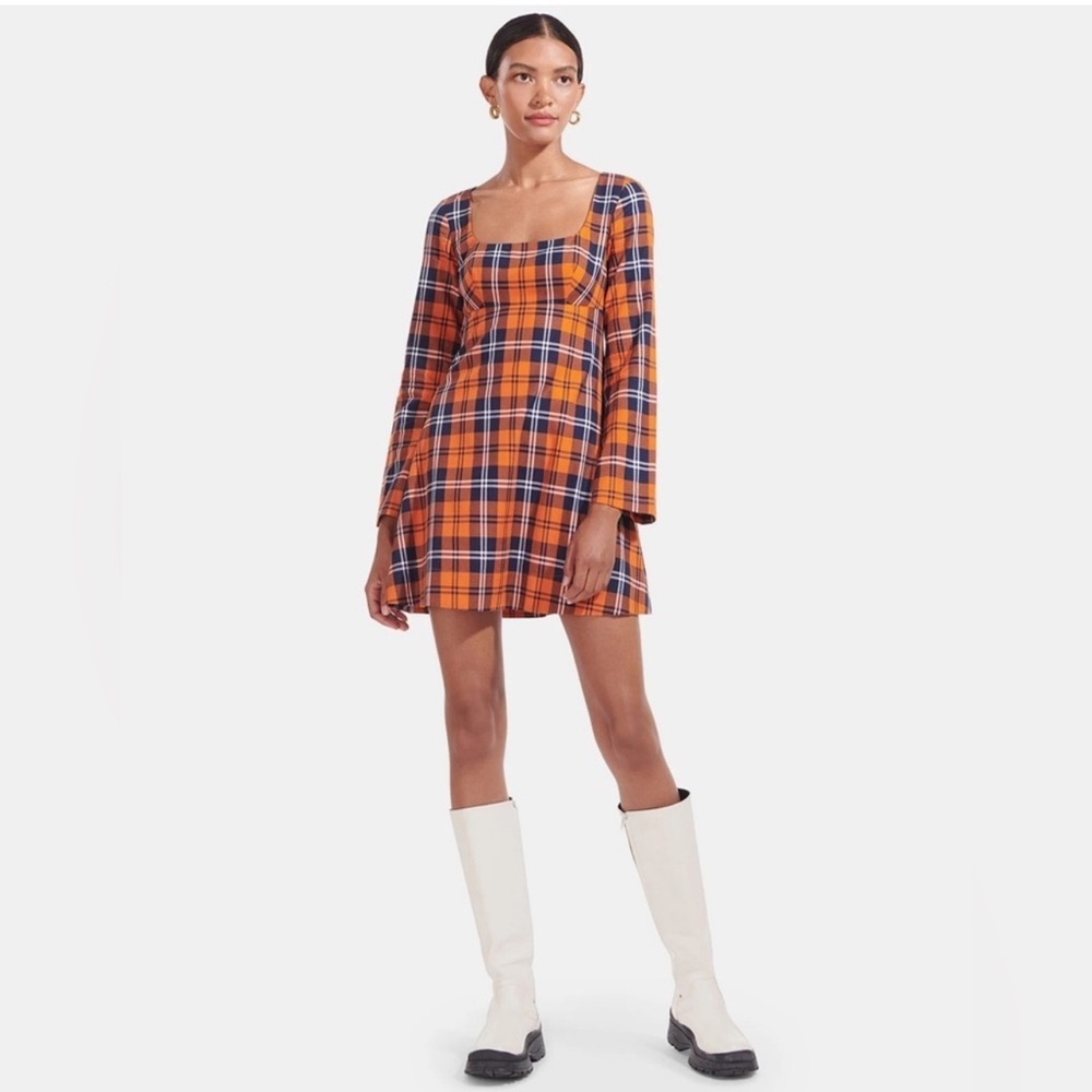 Staud The Beth Plaid Mini Dress Sz 0